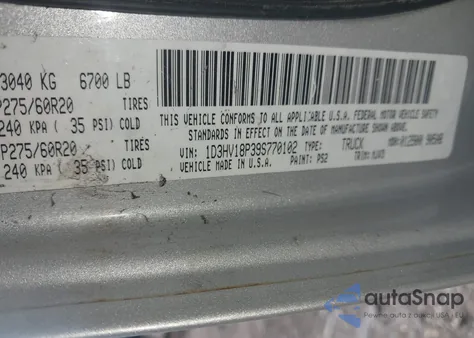 2009 Dodge Ram 1500 from USA, damaged, VIN 1D3HV18P39S770102